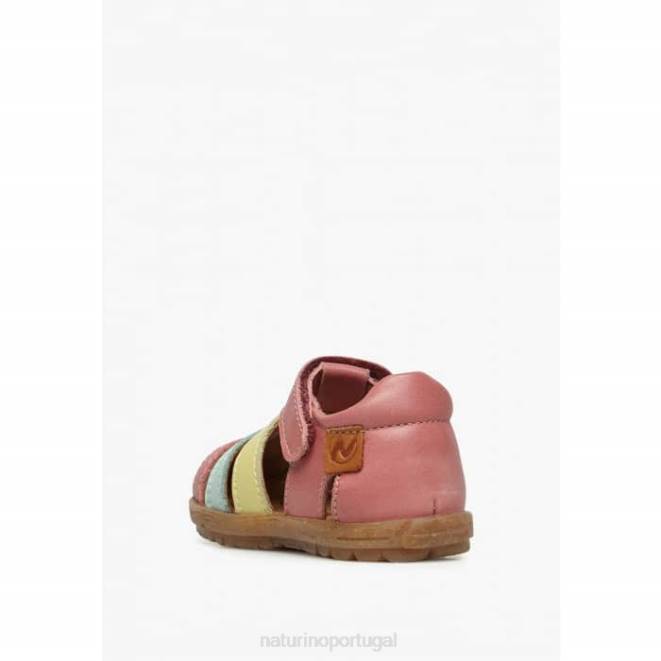 crianças Naturino rosa-amarelo ver sandálias de couro semi-fechadas HTF8302