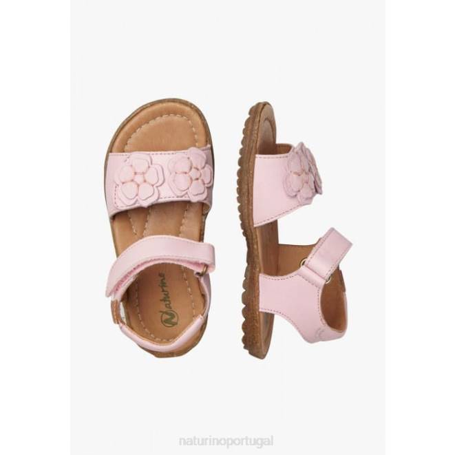 crianças Naturino rosa begônia sandália em couro napa com aplicação de flores HTF8229