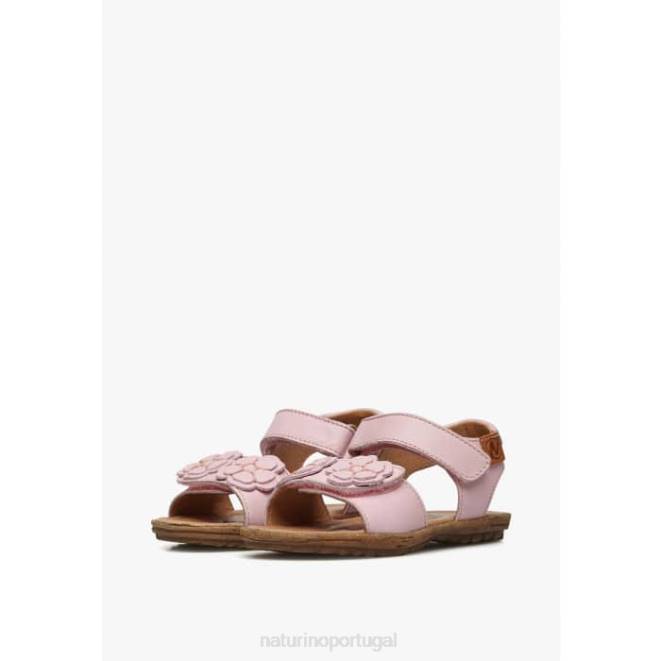 crianças Naturino rosa begônia sandália em couro napa com aplicação de flores HTF8229