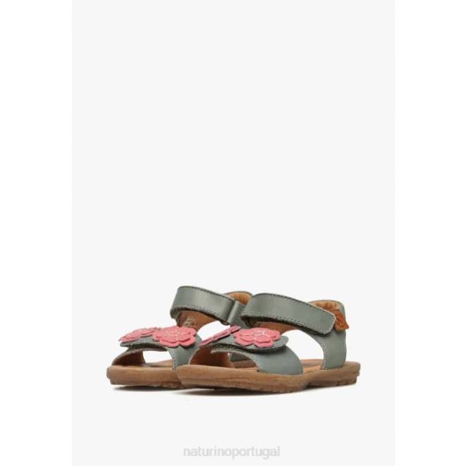 crianças Naturino verde-rosa begônia sandália em couro napa com aplicação de flores HTF8248