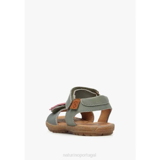 crianças Naturino verde-rosa begônia sandália em couro napa com aplicação de flores HTF8248