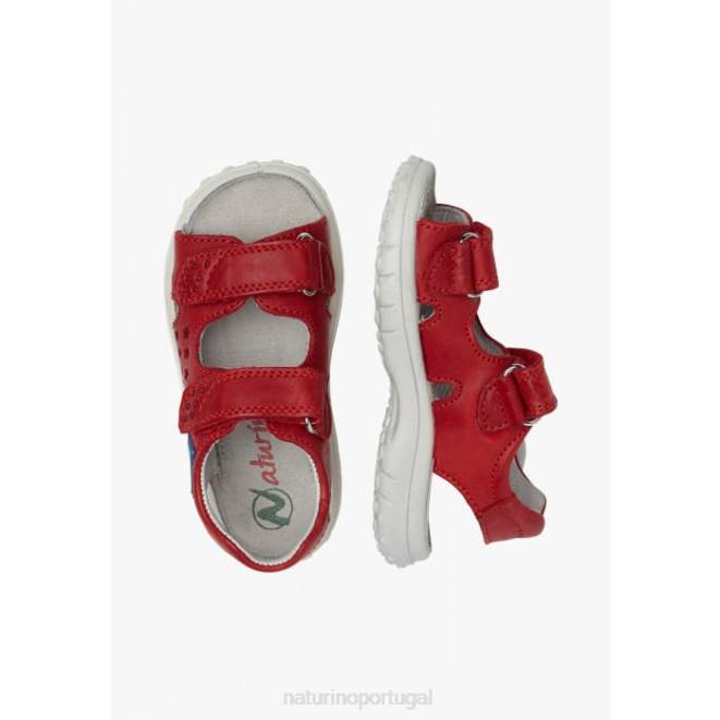 crianças Naturino vermelho doca sandália de couro com velcro HTF8543