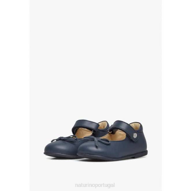 crianças Naturino azul balé bailarinas de couro com laço HTF8313