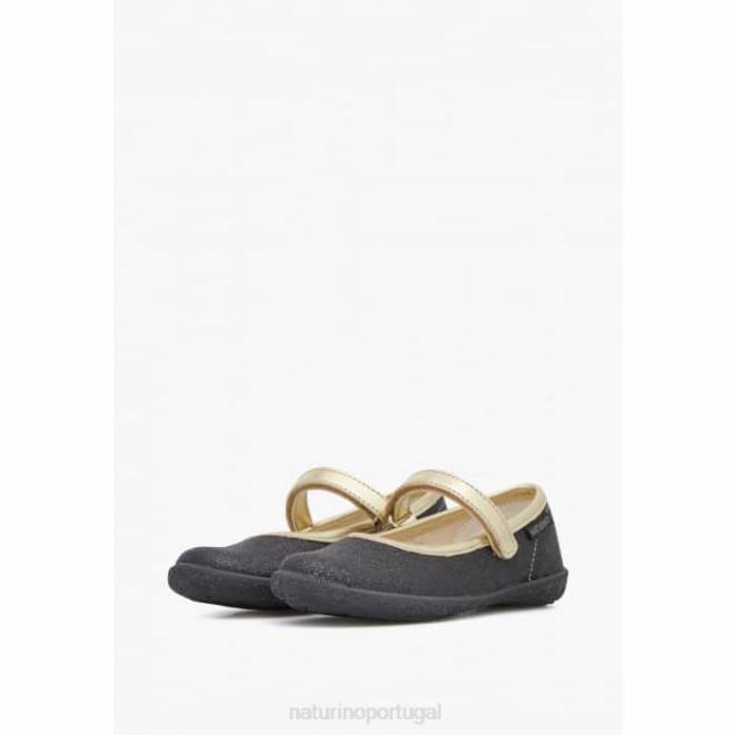 crianças Naturino platina negra pavia sapatilhas de balé glitter com alça HTF8535