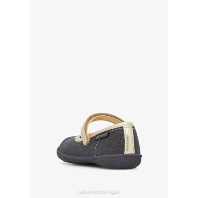 crianças Naturino platina negra pavia sapatilhas de balé glitter com alça HTF8535