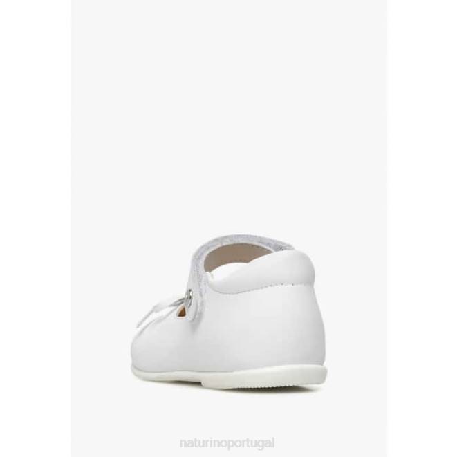 crianças Naturino prata balé bailarinas de couro com laço HTF8311