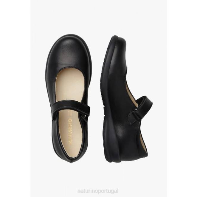 crianças Naturino preto Catânia sapatilhas de balé com tiras de couro de bezerro HTF8532