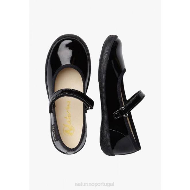 crianças Naturino preto pavia sapatilhas de balé com tiras de couro envernizado HTF8540