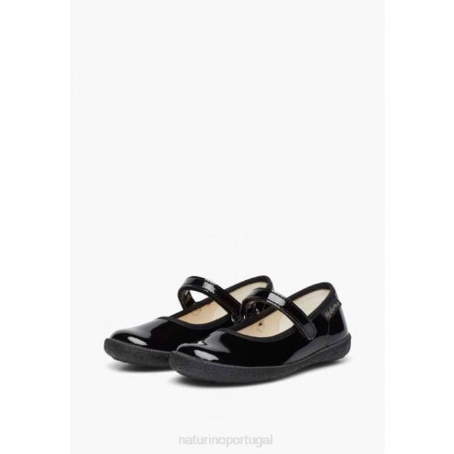crianças Naturino preto pavia sapatilhas de balé com tiras de couro envernizado HTF8540