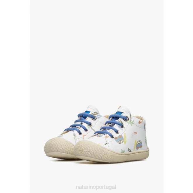 crianças Naturino Branco azul casulo sapatos de primeiros passos de couro HTF8143