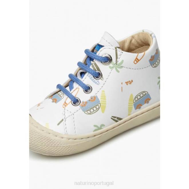 crianças Naturino Branco azul casulo sapatos de primeiros passos de couro HTF8143