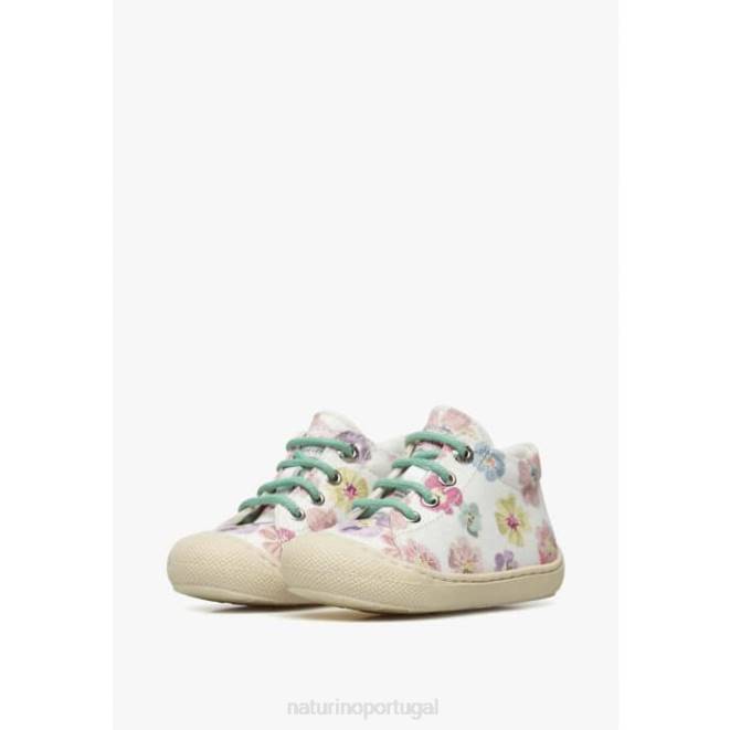 crianças Naturino branco casulo sapato first step em lona com estampa floral HTF8157