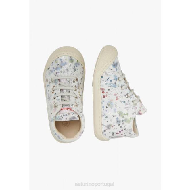 crianças Naturino branco casulo sapatos de primeiro passo de camurça impressos HTF855