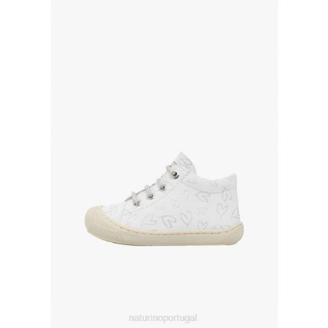 crianças Naturino branco casulo sapatos de primeiros passos de couro HTF870