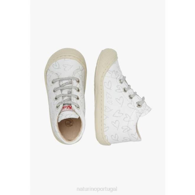 crianças Naturino branco casulo sapatos de primeiros passos de couro HTF870