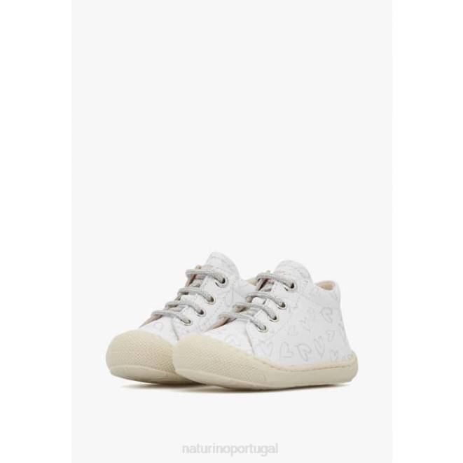 crianças Naturino branco casulo sapatos de primeiros passos de couro HTF870