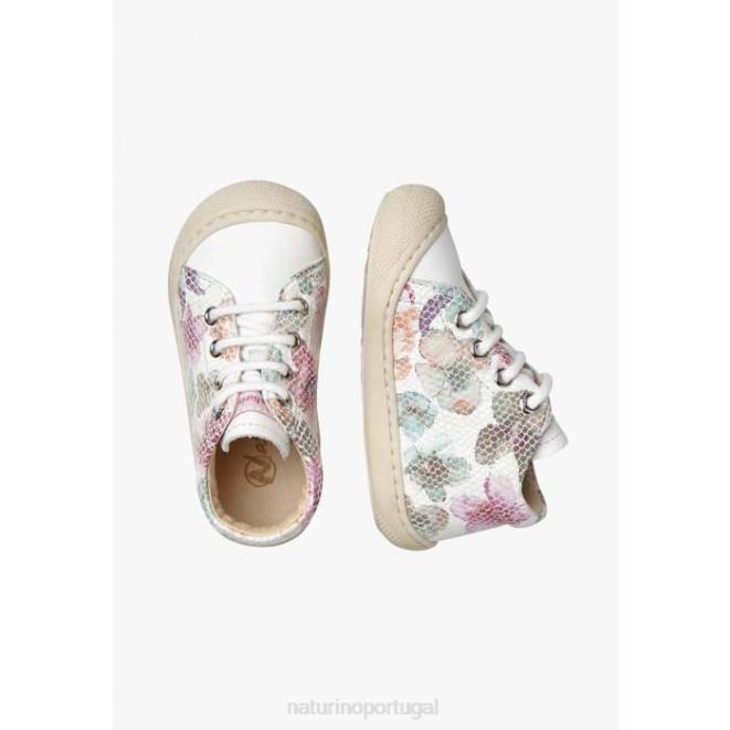 crianças Naturino branco casulo sapatos de primeiros passos de couro HTF889
