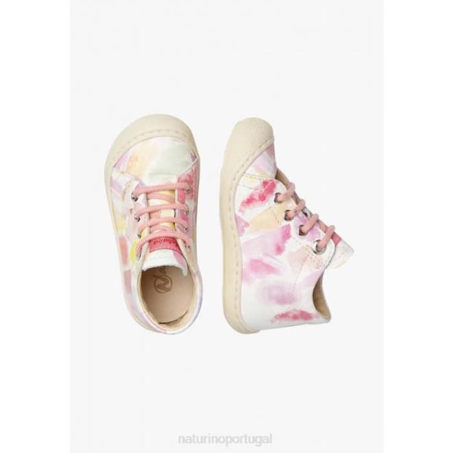 crianças Naturino branco-rosa casulo sapatos de primeiros passos de couro HTF8173