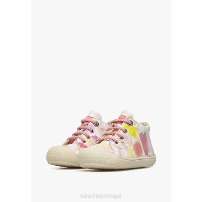 crianças Naturino branco-rosa casulo sapatos de primeiros passos de couro HTF8173