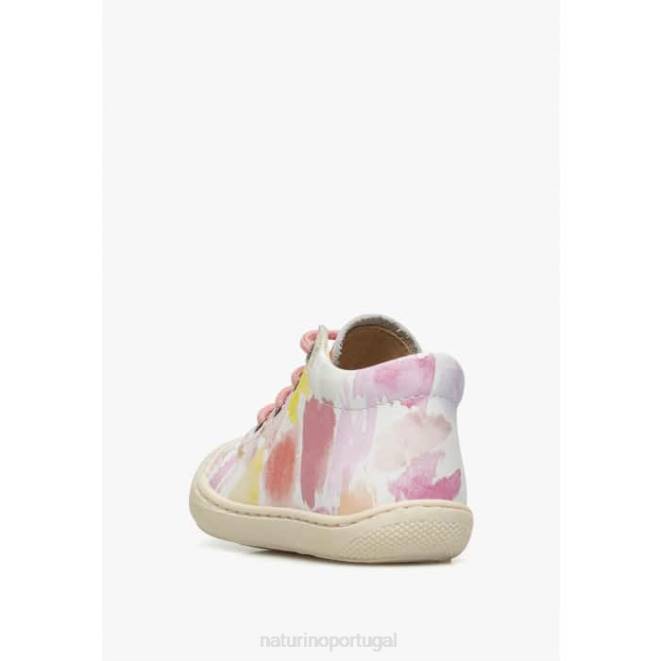 crianças Naturino branco-rosa casulo sapatos de primeiros passos de couro HTF8173