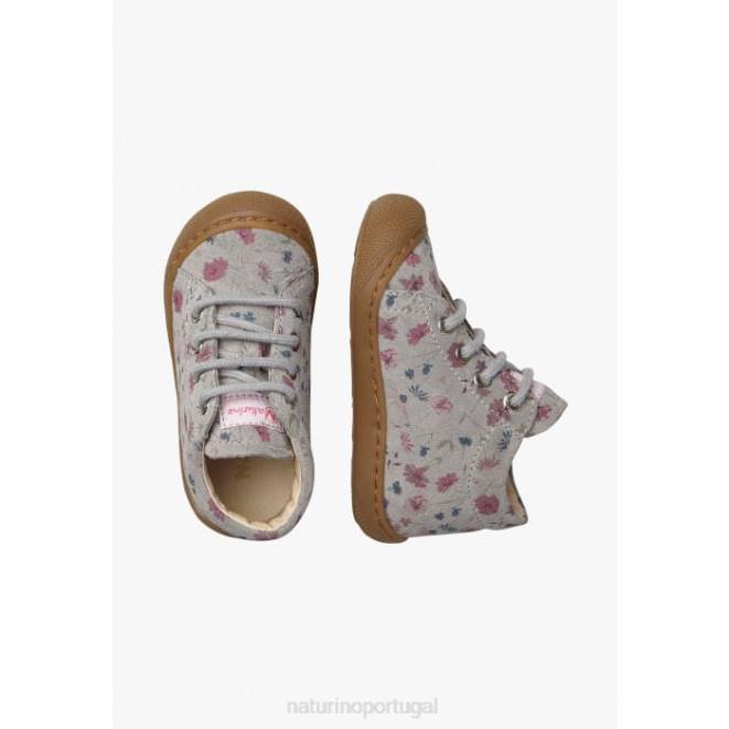 crianças Naturino cinza casulo sapatos infantis de camurça com estampa de flores HTF8190