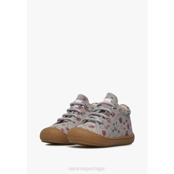 crianças Naturino cinza casulo sapatos infantis de camurça com estampa de flores HTF8190