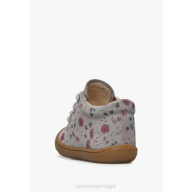 crianças Naturino cinza casulo sapatos infantis de camurça com estampa de flores HTF8190