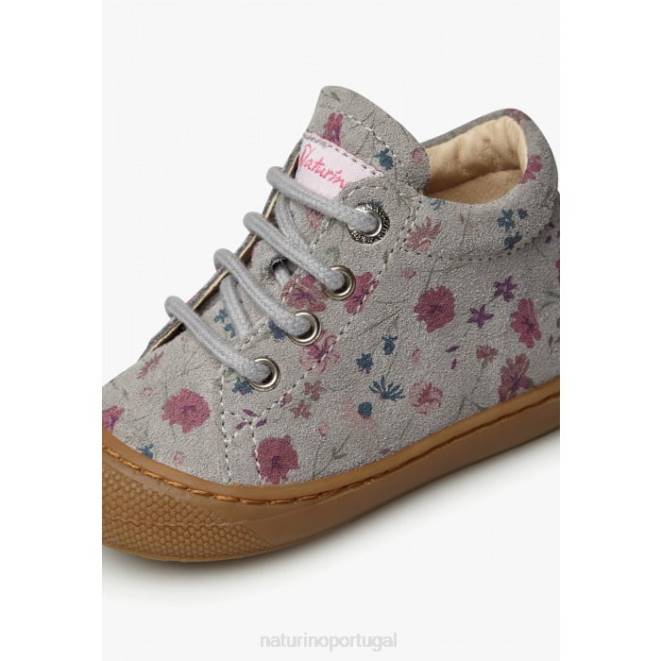 crianças Naturino cinza casulo sapatos infantis de camurça com estampa de flores HTF8190