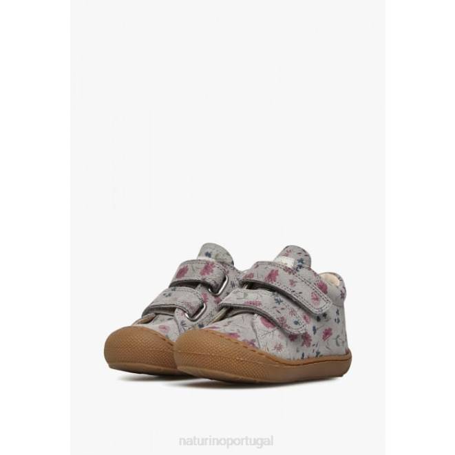 crianças Naturino cinza casulo vl sapatos de primeiros passos de camurça com estampa de flores HTF8189
