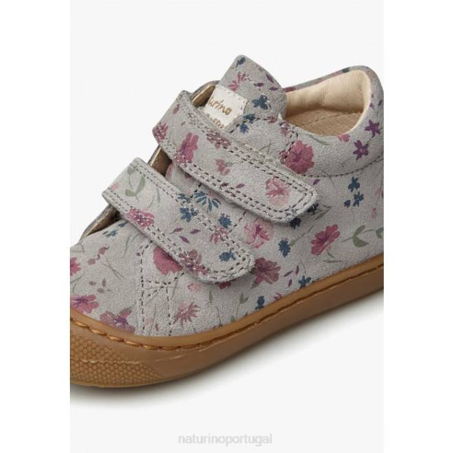 crianças Naturino cinza casulo vl sapatos de primeiros passos de camurça com estampa de flores HTF8189