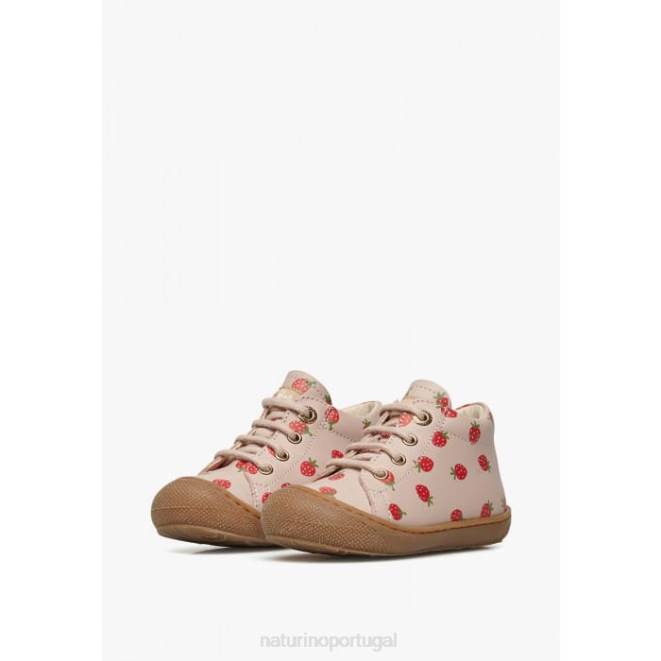 crianças Naturino pó rosa casulo sapatos primeiros passos em couro napa estampado HTF860