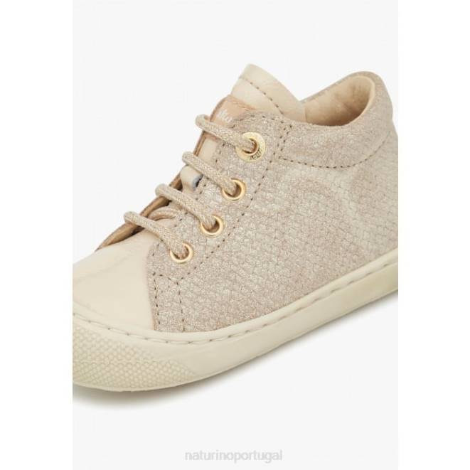 crianças Naturino platina casulo sapatos de primeira etapa de couro envernizado e camurça HTF875