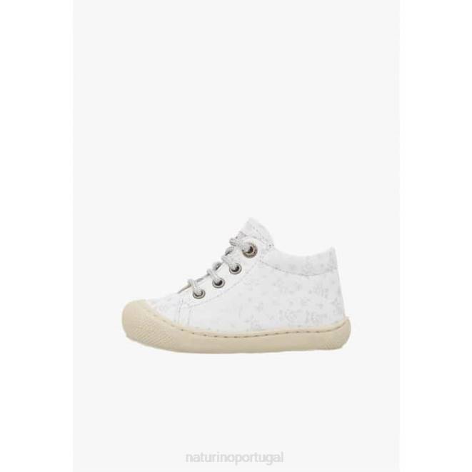 crianças Naturino prata branca casulo sapato first step em couro com estampa de rosas HTF883