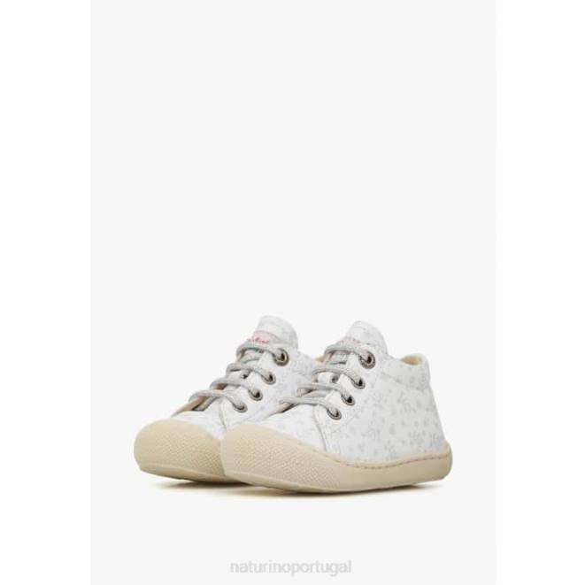 crianças Naturino prata branca casulo sapato first step em couro com estampa de rosas HTF883