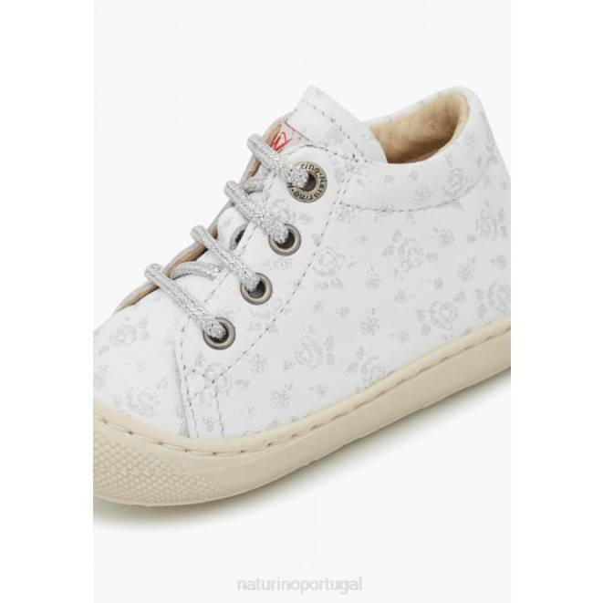 crianças Naturino prata branca casulo sapato first step em couro com estampa de rosas HTF883