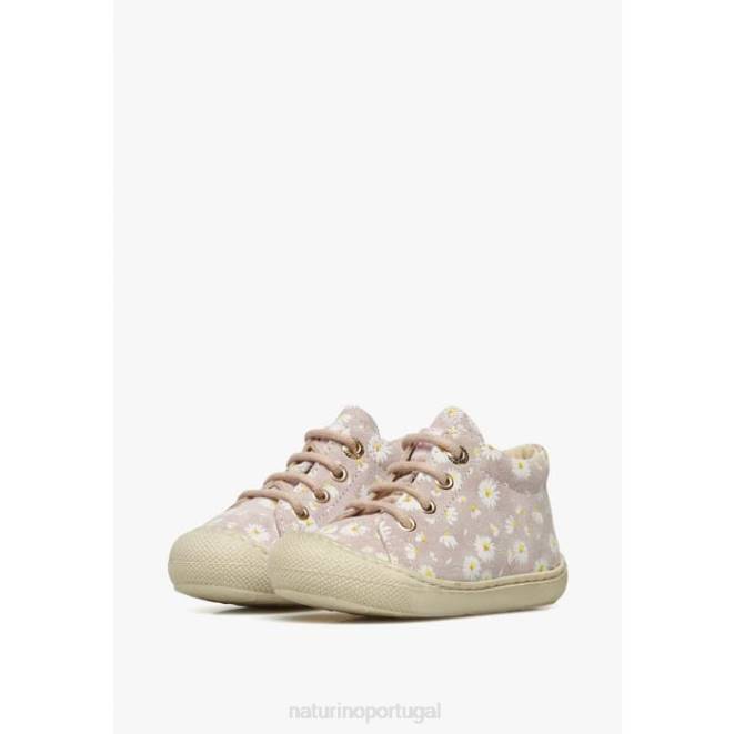 crianças Naturino rosa casulo sapato de primeiros passos em camurça com estampa de margarida HTF8139