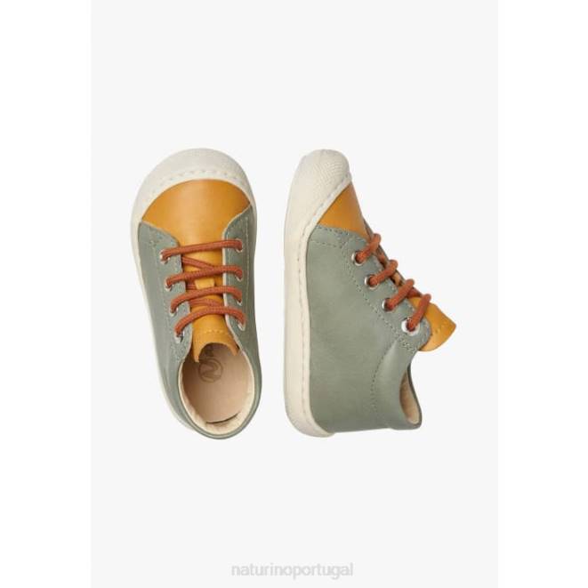 crianças Naturino verde-laranja casulo sapatos primeiros passos em couro napa HTF8141