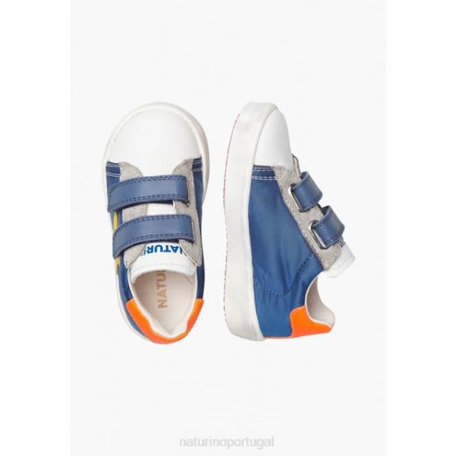 crianças Naturino Branco azul annie vl tênis de couro e tecido com patch de estrela HTF8430