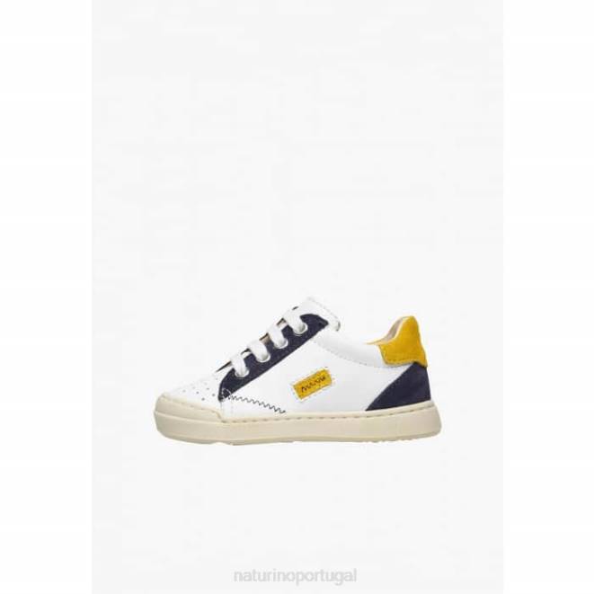 crianças Naturino Branco azul faluk zip tênis de couro e camurça HTF8476