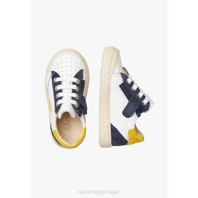 crianças Naturino Branco azul faluk zip tênis de couro e camurça HTF8476
