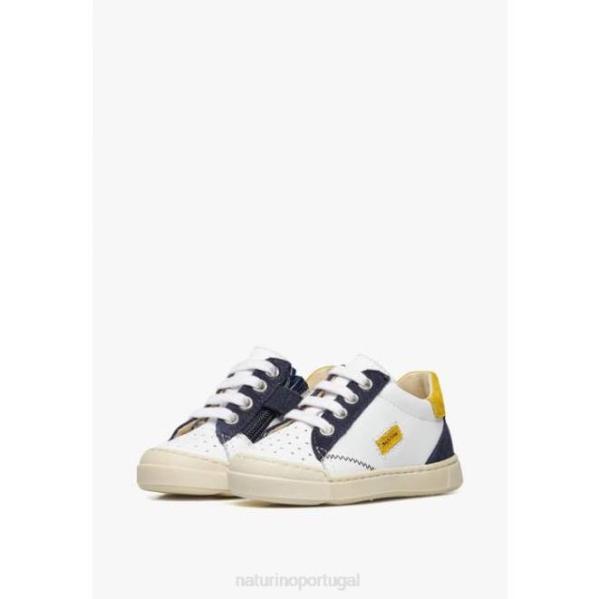 crianças Naturino Branco azul faluk zip tênis de couro e camurça HTF8476