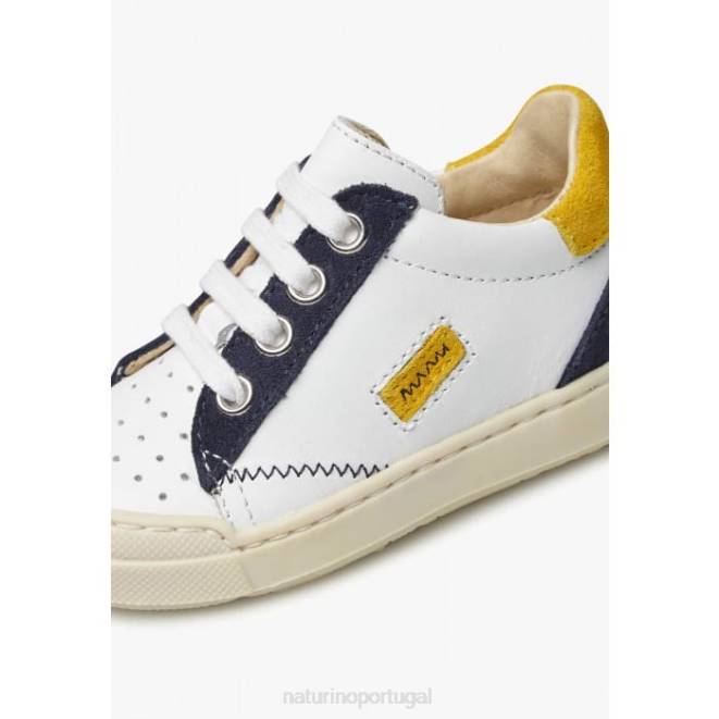crianças Naturino Branco azul faluk zip tênis de couro e camurça HTF8476