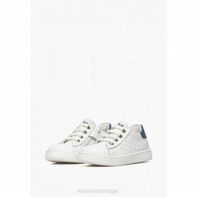 crianças Naturino Branco azul hassel 2 zip. tênis de couro HTF8456