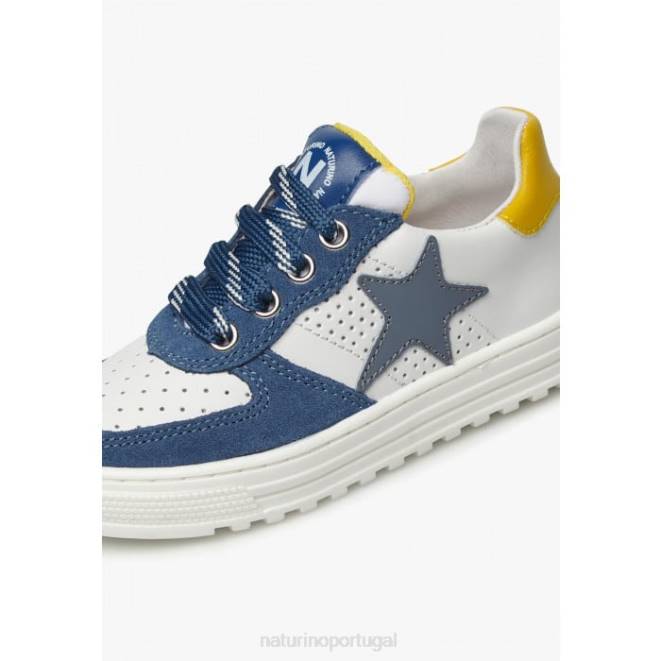 crianças Naturino Branco azul hess zip. tênis couro perfurado e camurça com zíper HTF8512