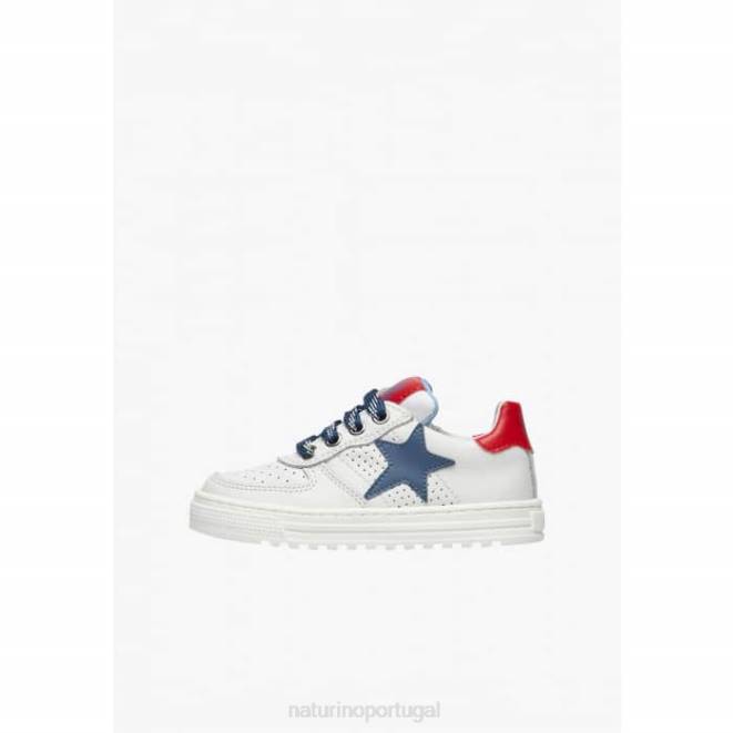 crianças Naturino Branco azul hess zip. tênis couro perfurado estrela com zíper HTF8480