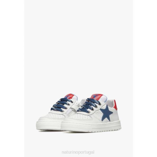 crianças Naturino Branco azul hess zip. tênis couro perfurado estrela com zíper HTF8480