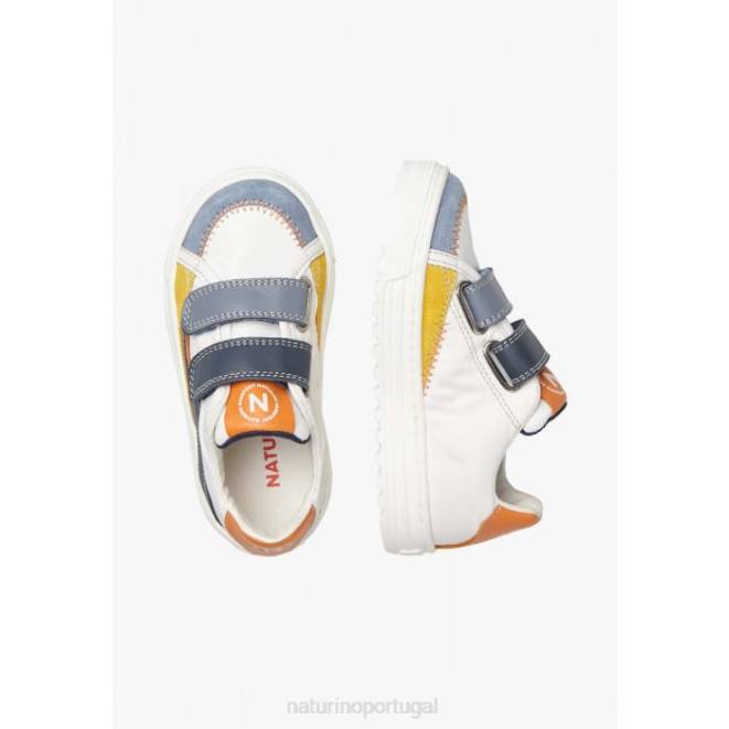 crianças Naturino Branco azulado onda vl. tênis de couro e tecido HTF8444