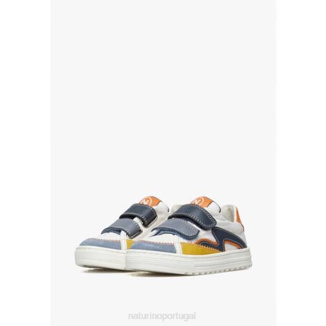 crianças Naturino Branco azulado onda vl. tênis de couro e tecido HTF8444