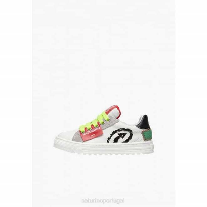 crianças Naturino Branco preto hess seta zip. tênis de couro e camurça HTF8468