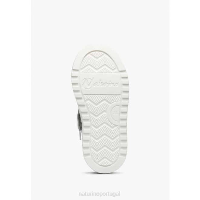 crianças Naturino Branco preto hess seta zip. tênis de couro e camurça HTF8468